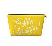Gold Large Leather Travel Toiletry Bag â€“ Reusable Goodlooking Hello Sunshine Print Portable Cosmetic Makeup Organizer Pouch with Zipper
