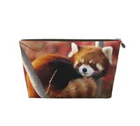 Gold Large Leather Travel Toiletry Bag â€“ Reusable Red Panda Print Portable Cosmetic Makeup Organizer Pouch with Zipper
