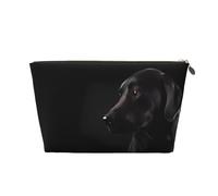 Gold Large Leather Travel Toiletry Bag - Reusable Black Labrador Print Portable Cosmetic Makeup Organizer Pouch with Zipper