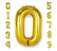 Gold Large Number 0 Balloons: 40 Inch Giant Foil Number Mylar Balloon Age 0-9 Big Helium Balloon for Birthday Party Baby Shower Decorations