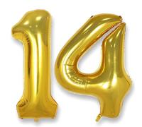 Gold Large Number 14 Balloons: 40 Inch Giant Foil Number Mylar Balloon Age 0-60 Big Helium Balloon for Birthday Party Baby Shower Decorations
