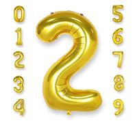 Gold Large Number 2 Balloons: 40 Inch Giant Foil Number Mylar Balloon Age 0-9 Big Helium Balloon for 2nd Birthday Party Baby Shower Decorations