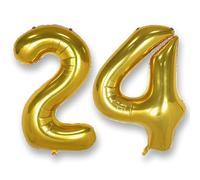 Gold Large Number 24 Balloons: 40 Inch Giant Foil Number Mylar Balloon Age 0-60 Big Helium Balloon for Birthday Party Baby Shower Decorations