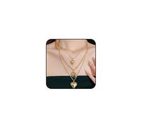 Gold Layered Heart Pendant Necklaces for Women Stackable Love Map Choker Necklaces Adjustable Heart Chain Necklaces Wedding Jewelry Accessories, L, Metal, No Gemstone