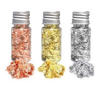 Gold Leaf 3 Bottles Decorative Gold Leaf 20g I mitation Gold Foil Flakes Leaf 3 Color Gold Foil of Gold Silver and Rose Gold for Craft Makeup Decoration Resin DIY Arts Nails Jewelry Making