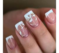 Gold Leaf Acrylic Stick On Nails Tips 24Pcs Set Of Short Square False Nails For Elegant Look Prom Nails Accessories
