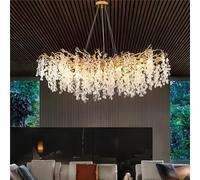 Gold Leaf Crystal Chandelier - Modern Tree Branch Design, Pendant Light Fixture for High Ceilings | Ideal for Foyer, Hallway, Entryway, Dining Room, Bedroom & Living Room,Rectangle100cm