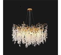 Gold Leaf Crystal Chandelier - Modern Tree Branch Design, Pendant Light Fixture for High Ceilings | Ideal for Foyer, Hallway, Entryway, Dining Room, Bedroom & Living Room,Round80cm