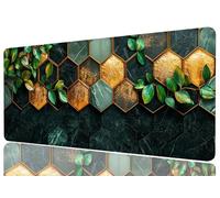 Gold Leaf Desk Mat Gaming Large Mouse Keyboard Pad Green Marble Honeycomb Desktop Mat for Keyboard and Mouse Extra Full Desk Computer Pads 31.5" x 11.8"