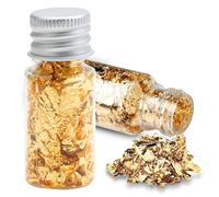 Gold Leaf Flakes 2 Bottled Cake Edible Gold Leaf 24K Decorative Gold Foil Sheets Metallic Gilding Paper Decorating Sprinkles Multi Cupcake Toppers for DIY Craft Kitchen Mousse Icing Cooking Chocolate
