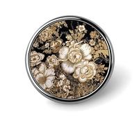 Gold Leaf Flowers Badges Circle with Button Design, Personalized Picture Pin Brooches, Round Badge Holders for Decorate Hat Shirt Clothing Bag Accessories