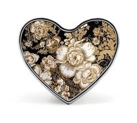 Gold Leaf Flowers Badges Heart with Button Design, Personalized Picture Pin Brooches, Heart Badge Holders for Decorate Hat Shirt Clothing Bag Accessories