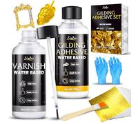 Gold Leaf Gilding Adhesive Kit - 100g Water Based Glue and 100g Varnish with Brush, Gold Foil Sheets 100 pcs, Gilding Glue Set for Foil Arts, Crafts, Painting, Furniture and Decoration