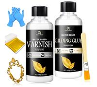 Gold Leaf Gilding Adhesive Kit - 200ml Water-Based Adhesive & Varnish with Brush, 100 Gold Leaf Sheets for Art, Craft, Painting, Furniture Decoration - with Painting & Gilding Materials