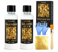 Gold Leaf Gilding Kit, 240ml Total Water-Based Glue & Gloss Varnish, 100 Gold Leaf Sheets with Brushes, Fast Dry Gilding Adhesive Set for Art Craft Painting Jewelry Furniture Home Decoration