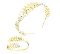 Gold Leaf Headbands, Greek Leaf Headband, Upper Bangle, Gold Leaf Crowns Headpiece, for Bride, Women and Girls, Greek Goddess Costume Jewellery Set (A)