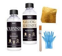 Gold Leaf Kit, 100ml Gilding Adhesive and 100ml Gloss Varnish and Gold Leaf Sheets 100 pcs, 1 Brushes, Gold Leaf Gilding Adhesive Set for Craft, Painting, Arts, Furniture and Decoration