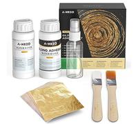 Gold Leaf Kit, Gilding Adhesive 200ml Set, with Water Based Gold Leaf Adhesive and Protective Varnish, Gold Leaf Sheets 100 pc, 2 Brushes,1 Spray Can, for Craft, Painting and Arts, (ANZ-G-03)