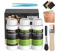Gold Leaf Kit - Gilding Adhesive 300ml Set, Include Water Based Adhesive and Protective Varnish, 3 Colors Leaf Sheets 100 pc Each, for Craft, Painting and Art