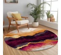 Gold Leaf Marble Bird'S-Eye View Round Area Rug - 210 cm, Red Machine Washable Non-Slip Short Pile Round Carpet Easy Care - Perfect for Living Room, Bedroom and Dining Room Décor