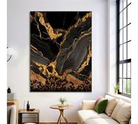 Gold Leaf Marble Canvas Wall Art Painting - Wall Decor Modern Black Gold Pictures Room Decoration Luxurious Stripes Print Poster Artwork For Living Room Home Decor Unframed 24X35In