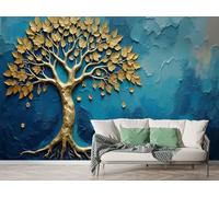 Gold Leaf Oil Painting Style Wall Mural, Self-Adhesive Peel & Stick Wallpaper, Nordic Style Feuille Design Photo Wallpaper for Living Room & Bedroom (150x100 cm), M-814