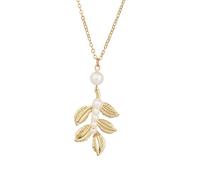 Gold Leaf Shaped Pearl Necklace with Niche Design Elegant Leaf Pendant Forest Style Collarbone Chain