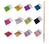 Gold Leaf Sheets 120 Sheets 12 Colors Gold Foil Sheets 8×8.5cm Multipurpose Silver Foil Exquisite Colored Foil Adhesive with Brush for Art DIY Nails Multiple Art Decoration
