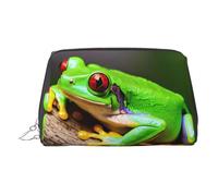 Gold Leather Makeup Bag – cute Red Eyes Tree Frogs Print Travel Cosmetic Bags with Handle, Divider, Zipper, Portable Personal Toiletries, Silver, One Size