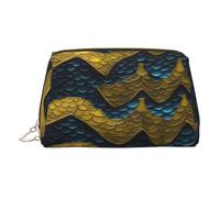 Gold Leather Makeup Bag â€“ Dragon Scale Print Travel Cosmetic Bags with Handle, Divider, Zipper, Portable Personal Toiletries, Gold, One Size