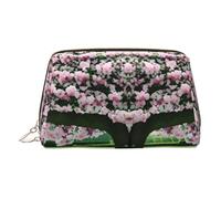 Gold Leather Makeup Bag â€“ Floral Ivy Blossoms Tree Print Travel Cosmetic Bags with Handle, Divider, Zipper, Portable Personal Toiletries, Gold, One Size