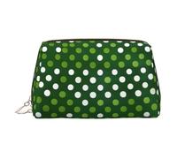 Gold Leather Makeup Bag â€“ Green Polka Dots Print Travel Cosmetic Bags with Handle, Divider, Zipper, Portable Personal Toiletries, Gold, One Size