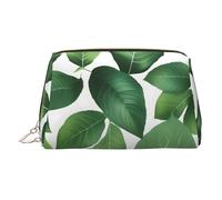 Gold Leather Makeup Bag â€“ Herb Plant Leaf Print Travel Cosmetic Bags with Handle, Divider, Zipper, Portable Personal Toiletries, Gold, One Size