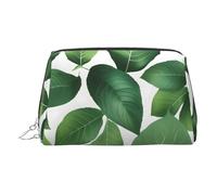 Gold Leather Makeup Bag â€“ Herb Plant Leaf Print Travel Cosmetic Bags with Handle, Divider, Zipper, Portable Personal Toiletries, Silver, One Size
