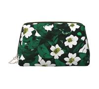 Gold Leather Makeup Bag â€“ Hunter Green Floral Petals Pattern Print Travel Cosmetic Bags with Handle, Divider, Zipper, Portable Personal Toiletries, Gold, One Size