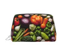 Gold Leather Makeup Bag â€“ Introduction of various vegetables Print Travel Cosmetic Bags with Handle, Divider, Zipper, Portable Personal Toiletries, Silver, One Size