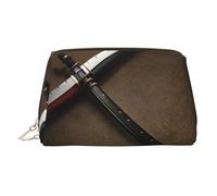 Gold Leather Makeup Bag â€“ Japanese Samurai Sword Print Travel Cosmetic Bags with Handle, Divider, Zipper, Portable Personal Toiletries, Gold, One Size