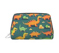 Gold Leather Makeup Bag â€“ many small Dinosaur Print Travel Cosmetic Bags with Handle, Divider, Zipper, Portable Personal Toiletries, Silver, One Size
