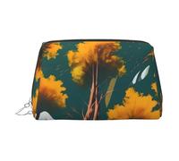Gold Leather Makeup Bag – National Parks Sunshine Trees Print Travel Cosmetic Bags with Handle, Divider, Zipper, Portable Personal Toiletries, Silver, One Size