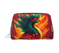 Gold Leather Makeup Bag â€“ Phoenix Print Travel Cosmetic Bags with Handle, Divider, Zipper, Portable Personal Toiletries, Silver, One Size