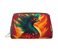 Gold Leather Makeup Bag â€“ Phoenix Print Travel Cosmetic Bags with Handle, Divider, Zipper, Portable Personal Toiletries, Gold, One Size