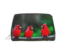Gold Leather Makeup Bag – Red cute birds Print Travel Cosmetic Bags with Handle, Divider, Zipper, Portable Personal Toiletries, Silver, One Size
