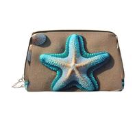 Gold Leather Makeup Bag â€“ Seashells Starfish on Beach Print Travel Cosmetic Bags with Handle, Divider, Zipper, Portable Personal Toiletries, Gold, One Size