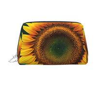 Gold Leather Makeup Bag – You Are My Sunshine Sunflower Print Travel Cosmetic Bags with Handle, Divider, Zipper, Portable Personal Toiletries, Silver, One Size