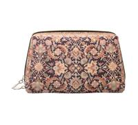 Gold Leather Makeup Bag - Antique Orientalist Art Print Travel Cosmetic Bags for Women, Small Organizer with Handle, Zipper Pouch