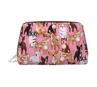 Gold Leather Makeup Bag - Chiwawas Dog Pink Print Travel Cosmetic Bags with Organizer, Portable Toiletry Pouch for Daily Use