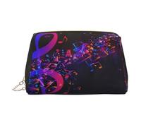 Gold Leather Makeup Bag - Colorful Galaxy Music Note Print Travel Cosmetic Bags for Women, Small Organizer with Handle, Zipper Pouch