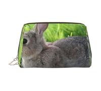 Gold Leather Makeup Bag - Cute Grey Hare Rabbit Print Travel Cosmetic Bags with Organizer, Portable Toiletry Pouch for Daily Use