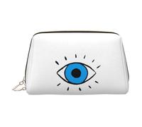 Gold Leather Makeup Bag - Evil Eye Print Travel Cosmetic Bags with Organizer, Portable Toiletry Pouch for Daily Use