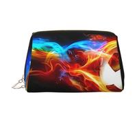 Gold Leather Makeup Bag - Fire Dragon Roll Soccer Print Travel Cosmetic Bags, Portable Toiletry Organizer, Zipper Pouch for Daily Use